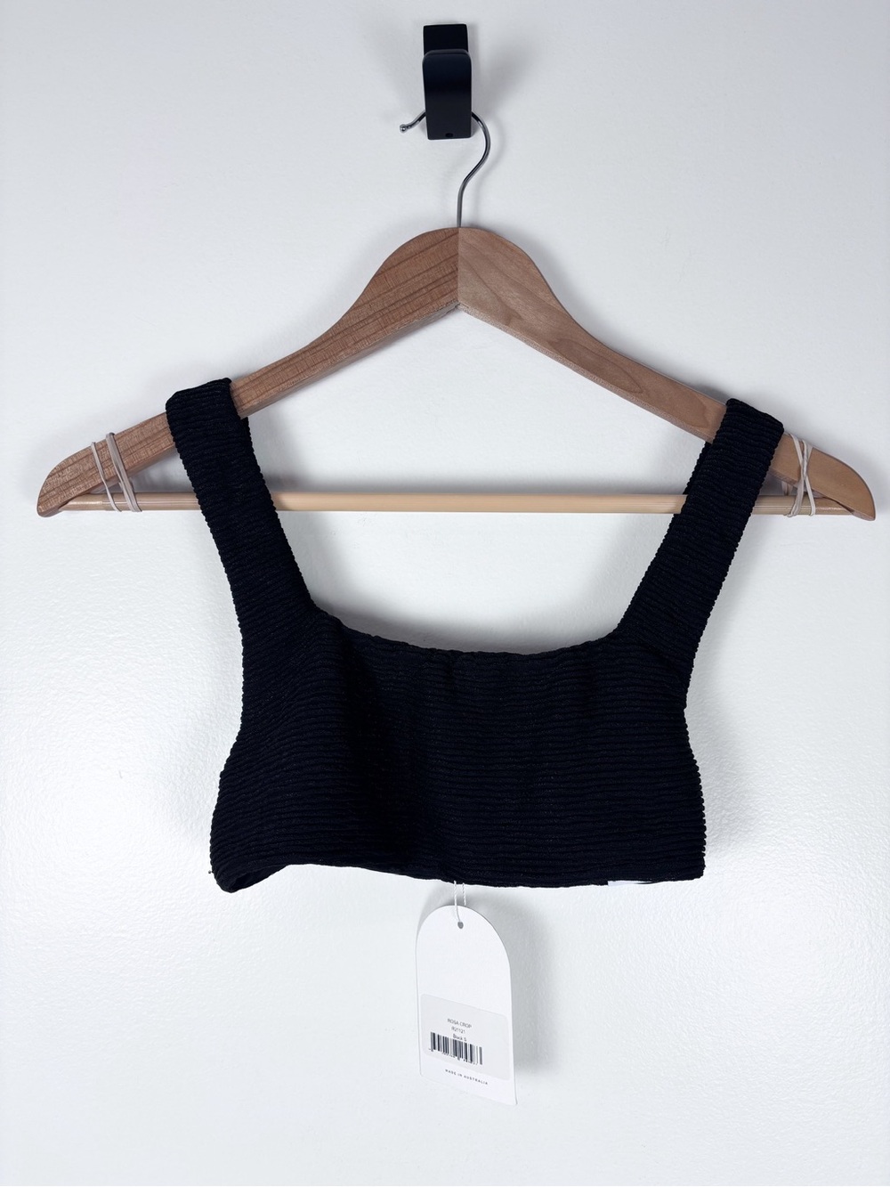 Rumer Revolve Rosa Black Ribbed Square-Neck Swimsuit Crop Top Size Small NWT
